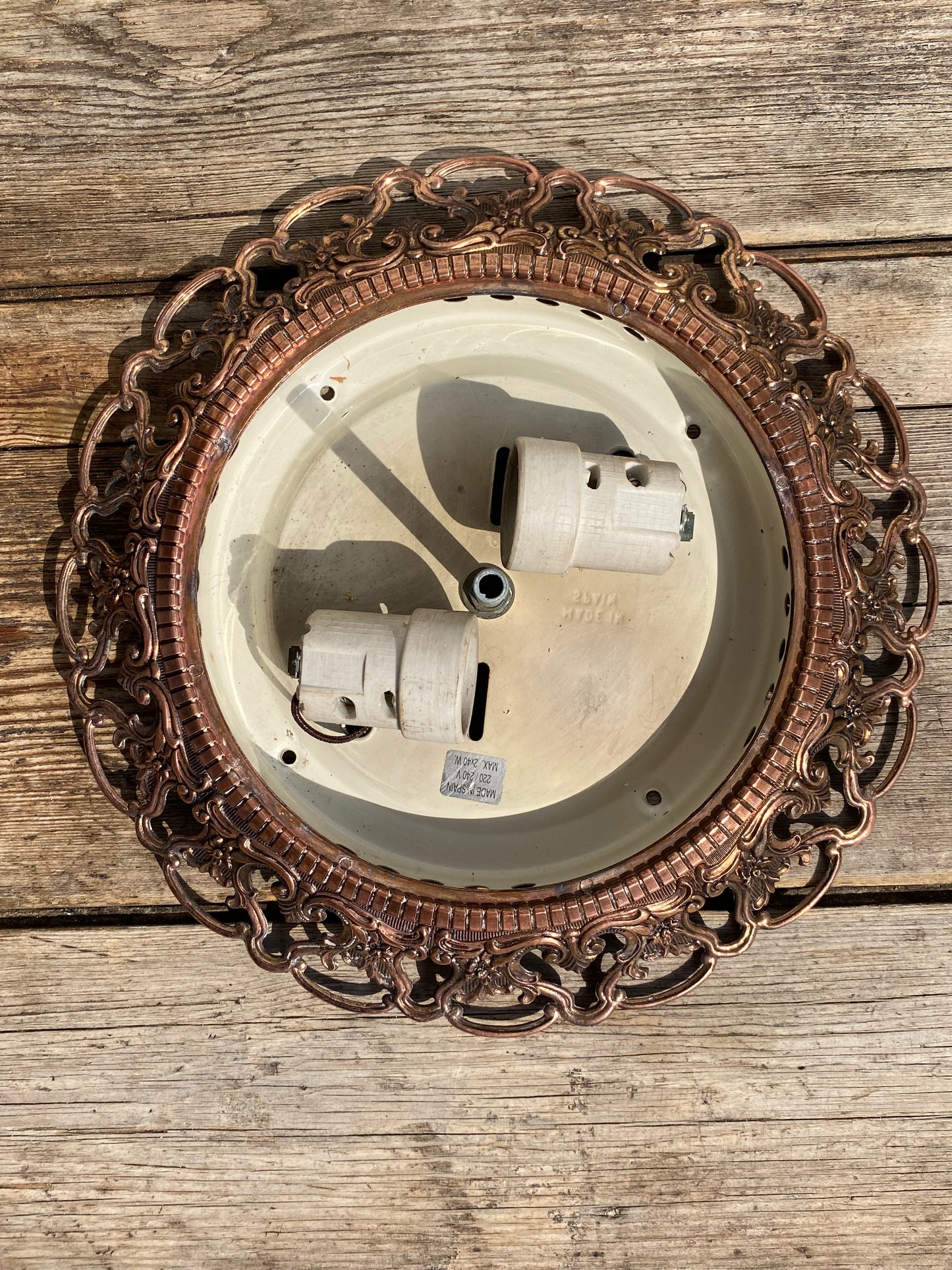 Plafonnier vintage en verre ciselé et bronze