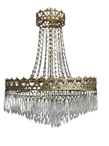 Lustre montgolfière laiton et pampilles