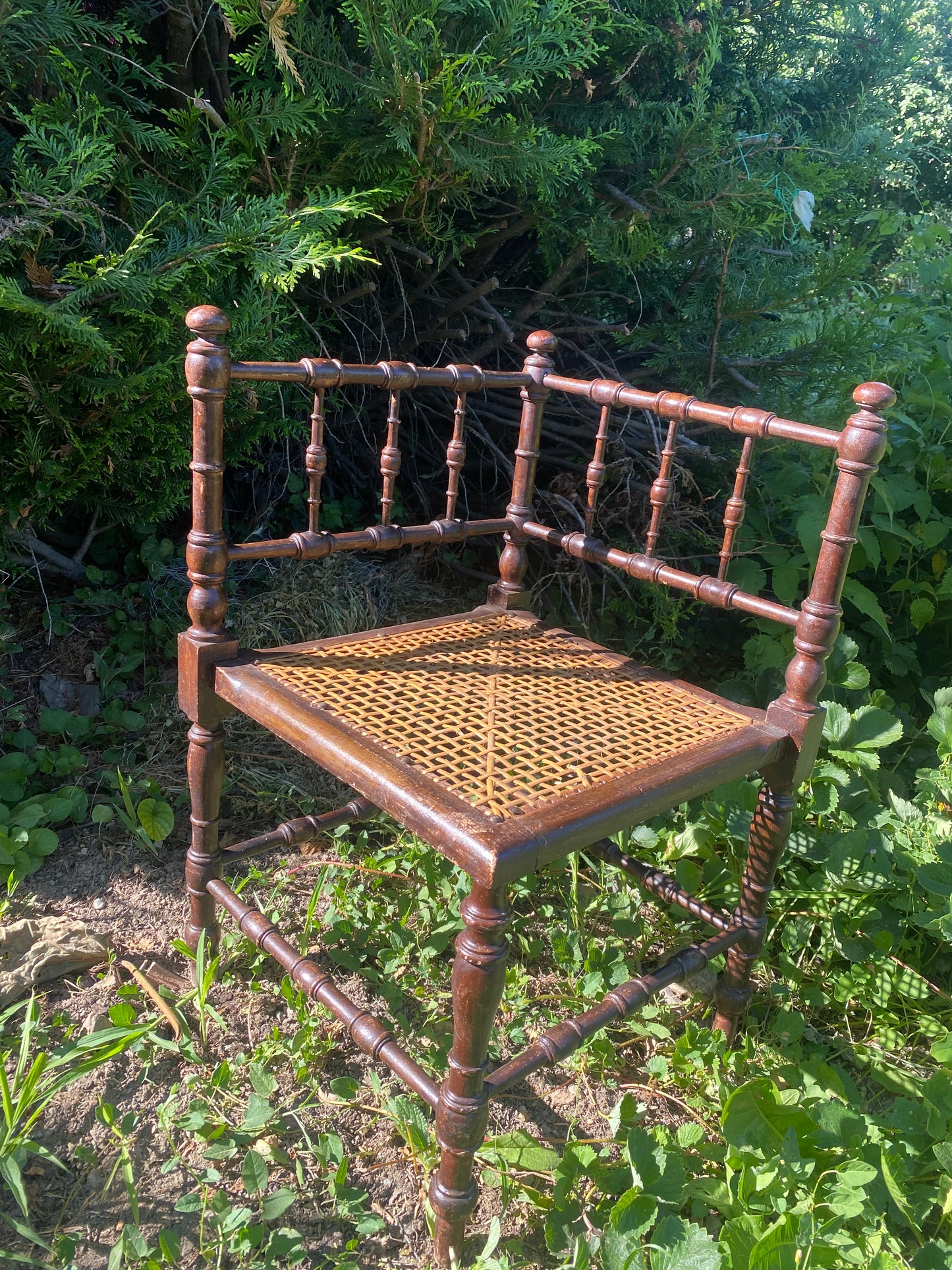 Chaise d’angle ancienne bois et rotin