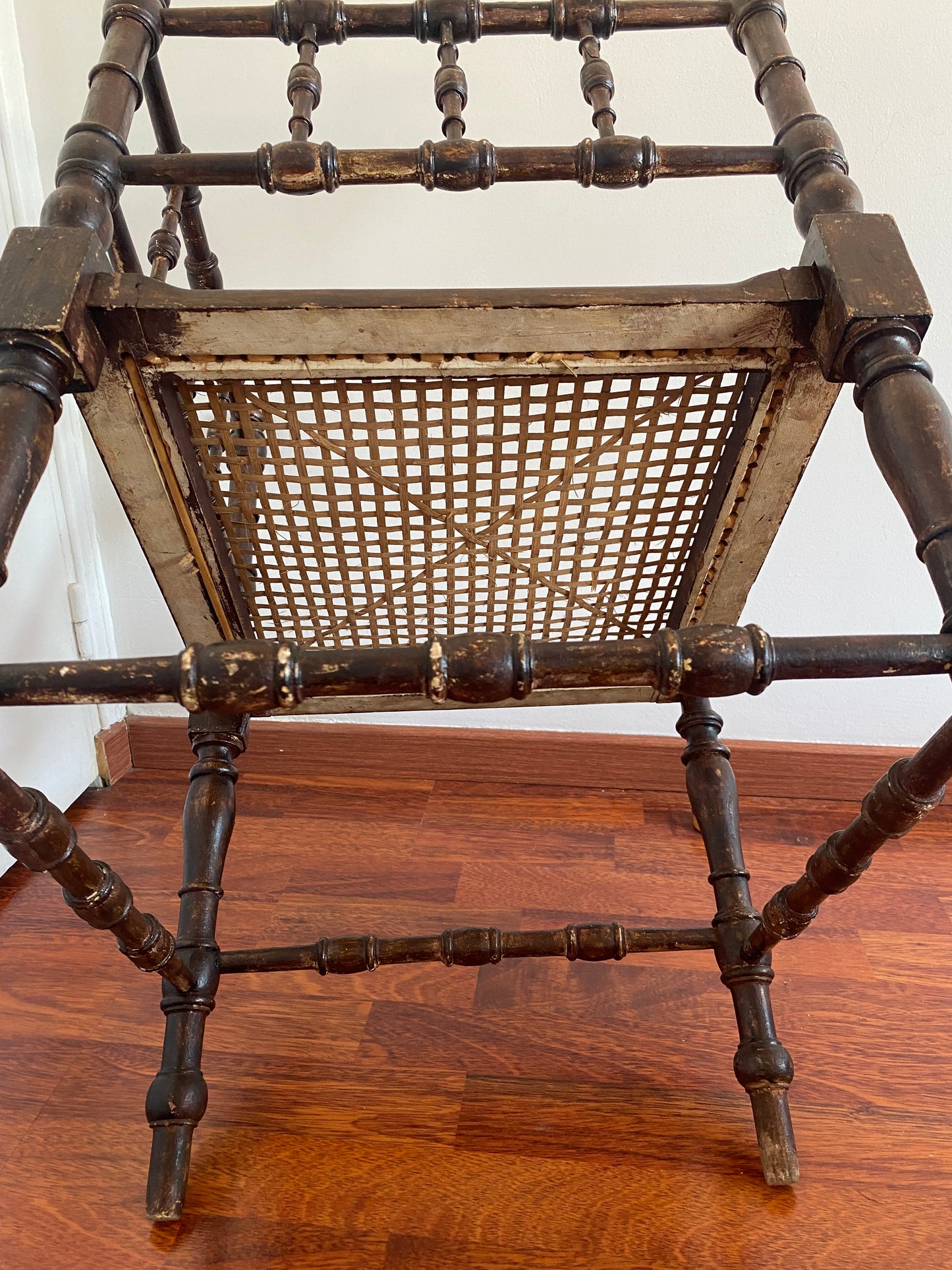 Chaise d’angle ancienne bois et rotin