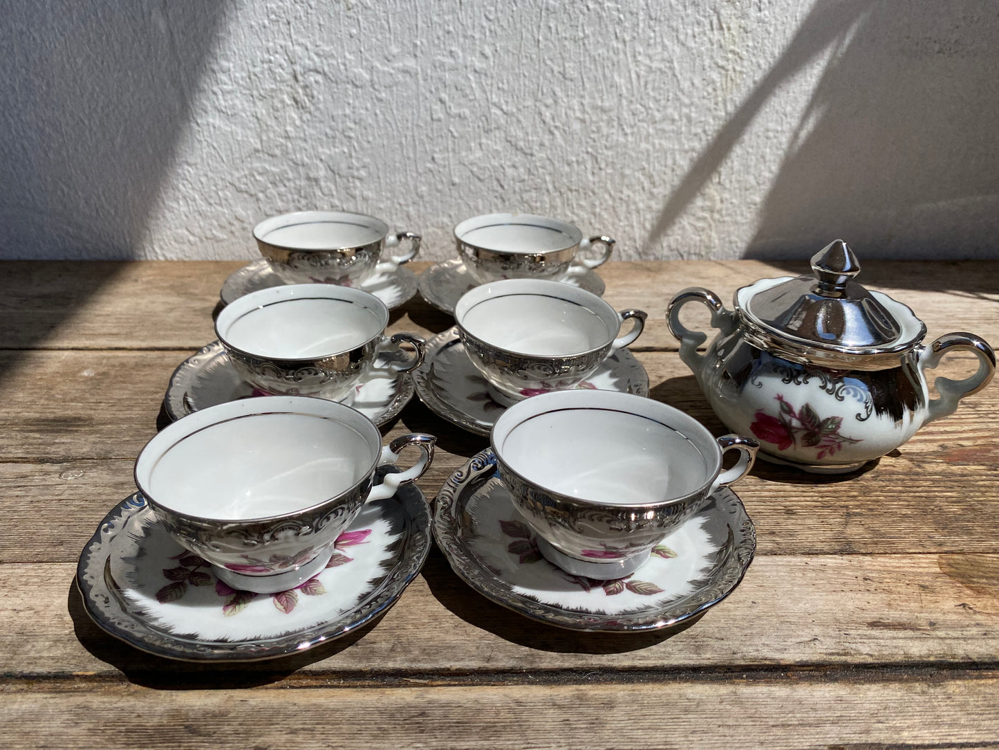 Service à café en porcelaine allemande argentée
