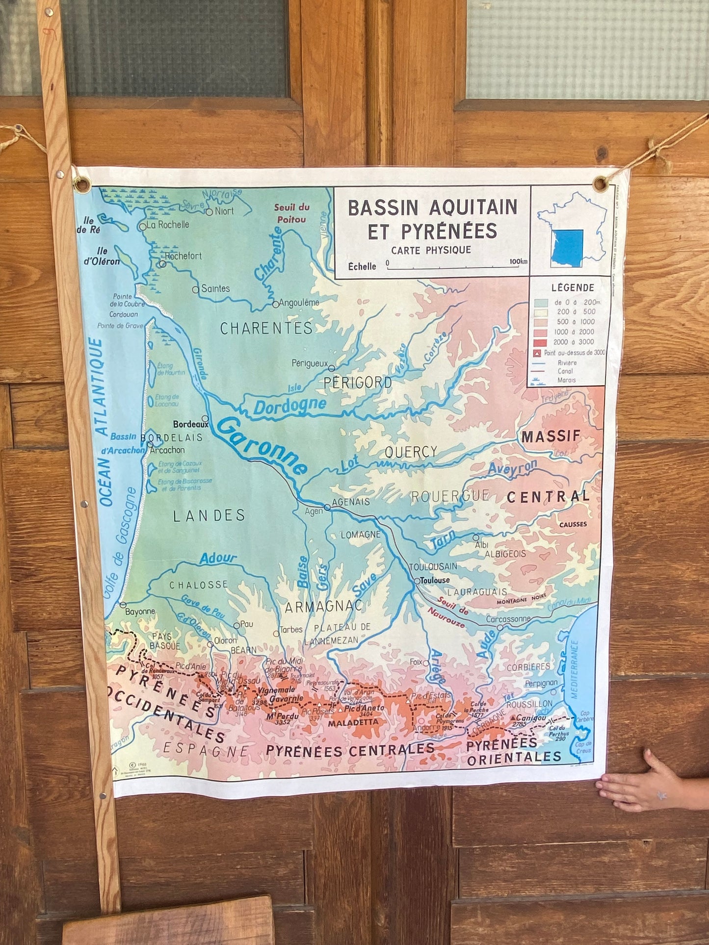 Carte de géographie scolaire ancienne Alpes Jura Bassin Aquitain et Pyrenées