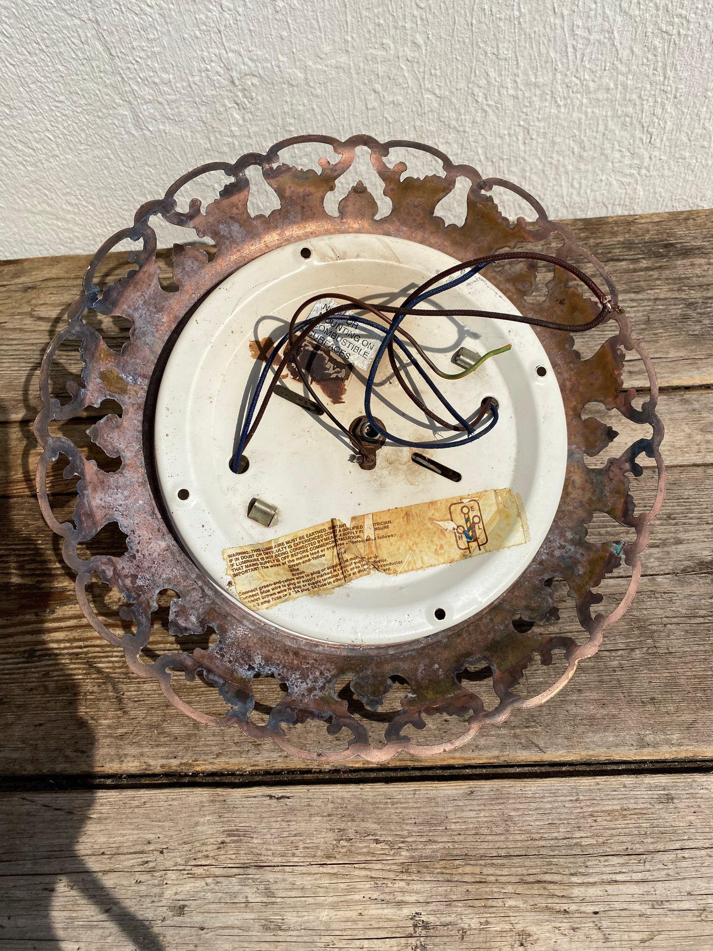 Plafonnier vintage en verre ciselé et bronze
