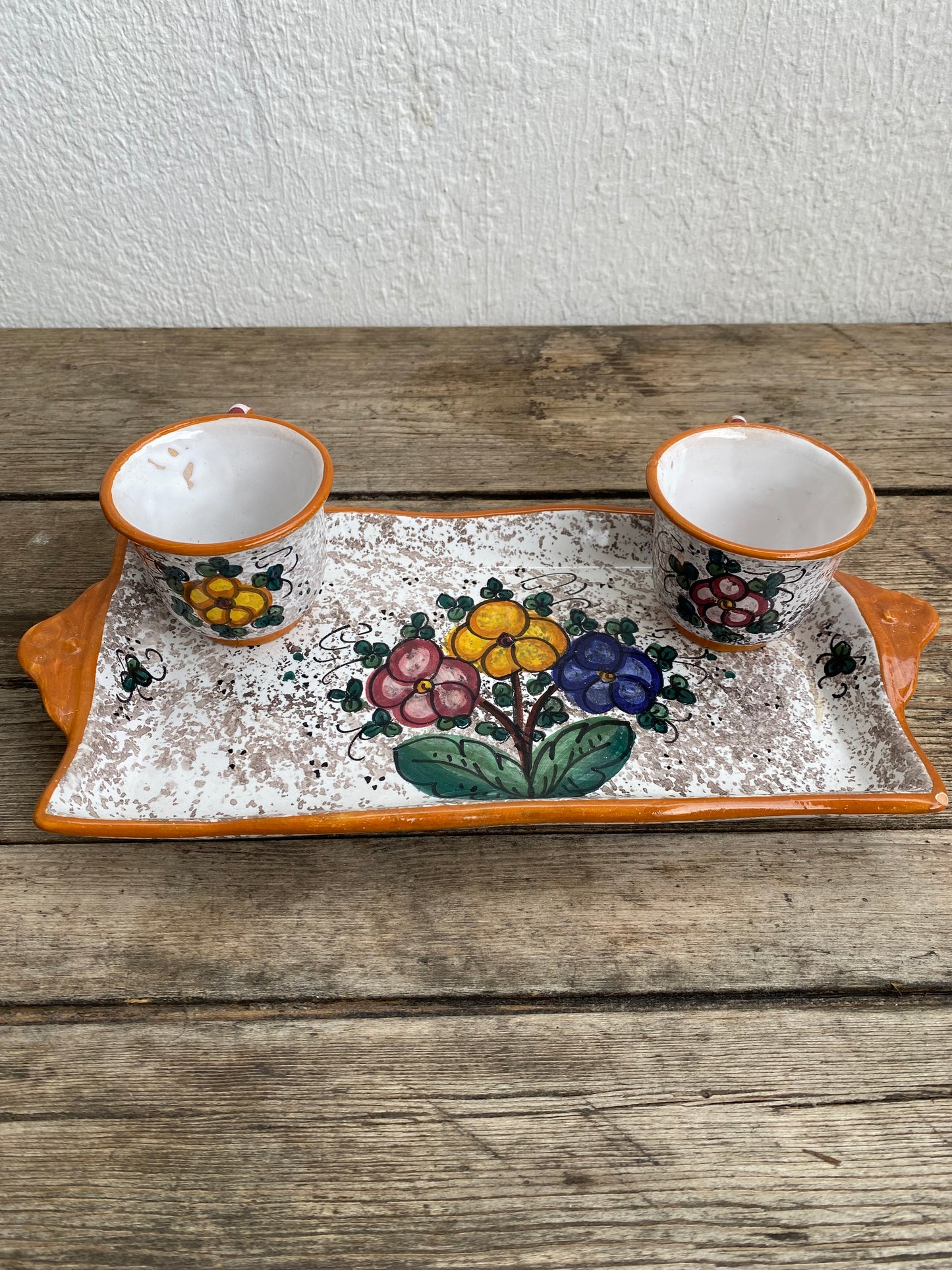 Plateau et tasses en céramique florales Deruta