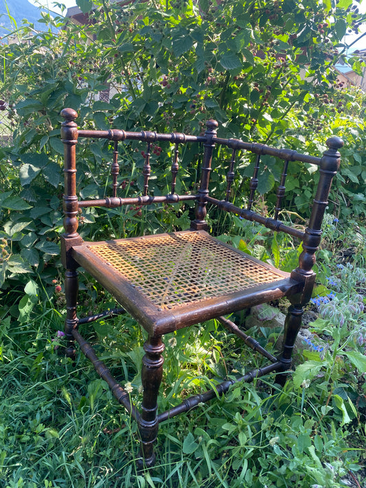 Chaise d’angle ancienne bois et rotin
