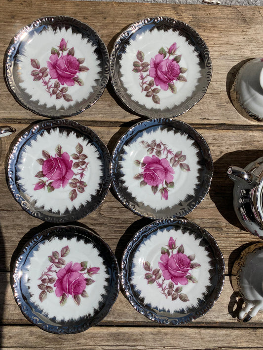 Service à café en porcelaine allemande argentée