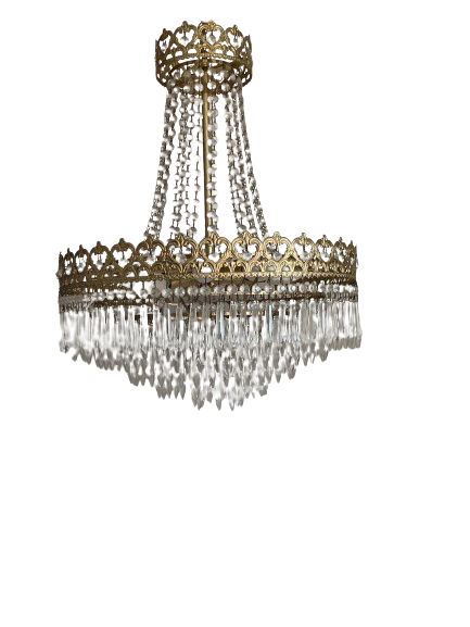 Lustre montgolfière laiton et pampilles