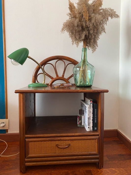 Chevet vintage Cerdá en rotin bois et cannage